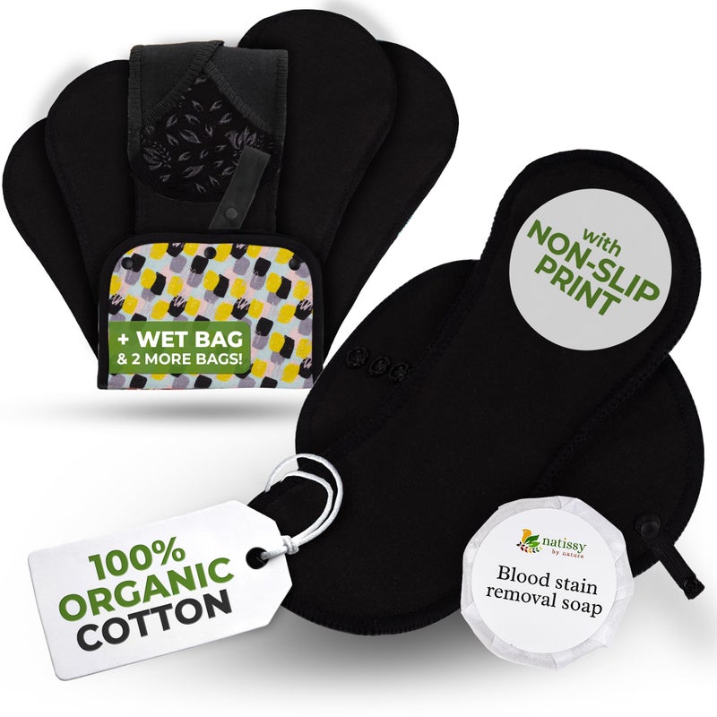 Non-Slip, Premium High Absorbency Reusable Sanitary Pads for Heavy Flow (6 Pack L+XL) - Leak Proof & Odour Free Cotton Cloth Pads for Women High-Temp Washable, Soft & Skin-Safe for Menstrual Comfort